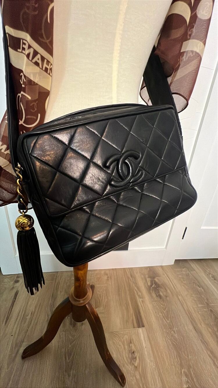 Chanel Vintage CC Quilted Lambskin Tassel Camera Bag.